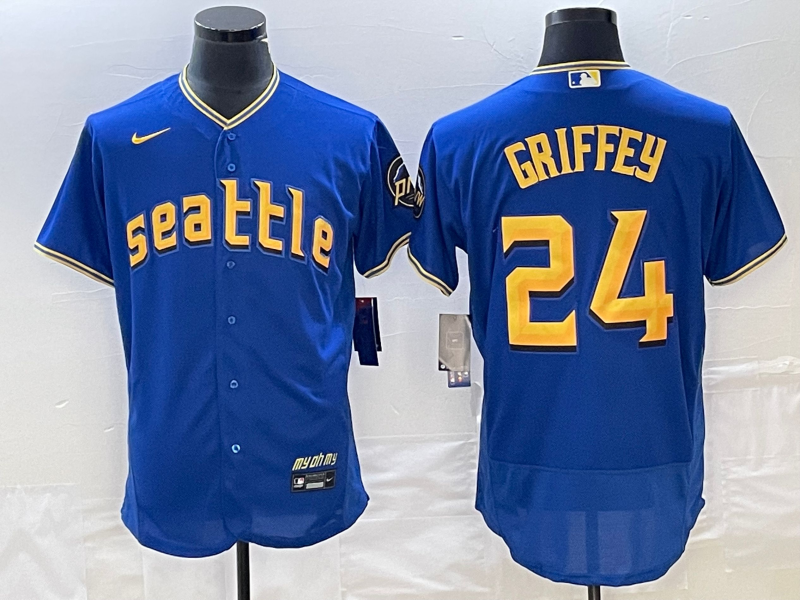 Men's Seattle Mariners #24 Ken Griffey Blue 2023 City Connect Flex Base Stitched Jersey