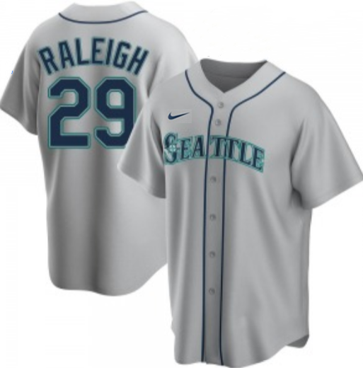 Men's Seattle Mariners #29 Cal Raleigh Grey Cool Base Stitched Jersey