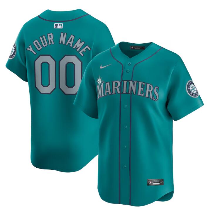 Men's Seattle Mariners Active Player Custom Aqua Alternate Limited Stitched jersey