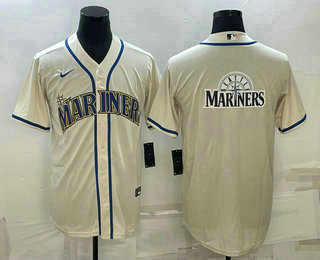 Men's Seattle Mariners Big Logo Cream Stitched MLB Cool Base Nike Jersey