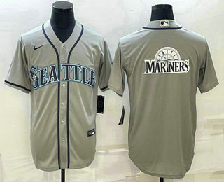 Men's Seattle Mariners Big Logo Gray Stitched MLB Cool Base Jersey
