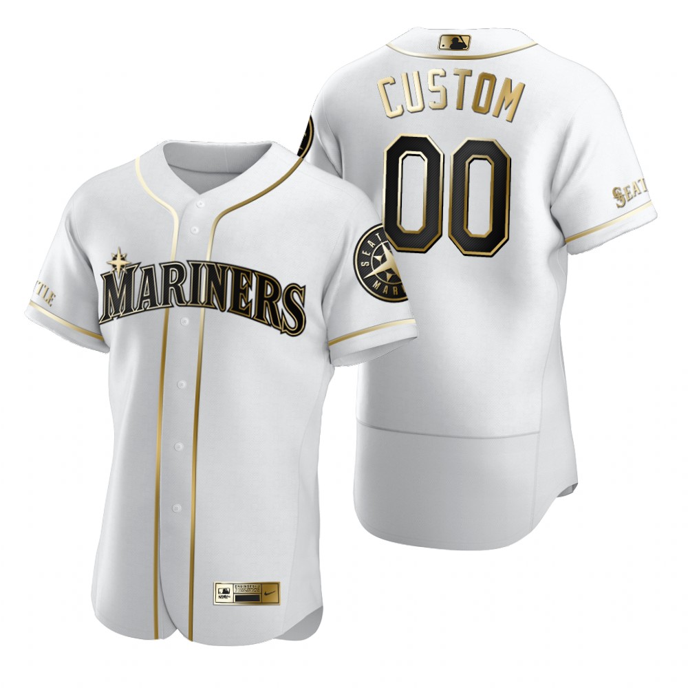 Men's Seattle Mariners Custom Nike White Stitched MLB Flex Base Golden Edition Jersey