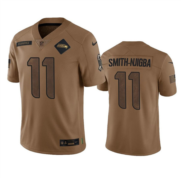 Men's Seattle Seahawks #11 Jaxon Smith-Njigba 2023 Brown Salute To Service Limited Football Stitched Jersey