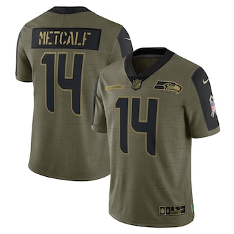 Men's Seattle Seahawks #14 DK Metcalf Nike Olive 2021 Salute To Service Limited Player Jersey
