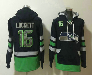 Men's Seattle Seahawks #16 Tyler Lockett NEW Navy Blue Pocket Stitched NFL Pullover Hoodie