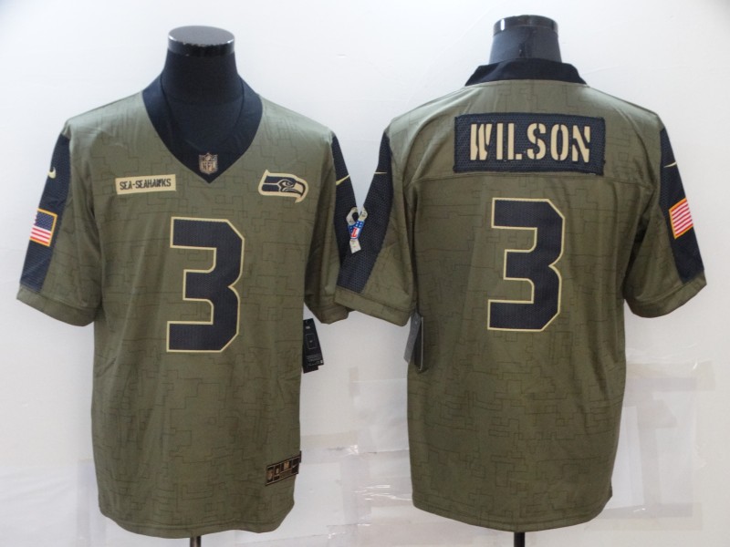 Men's Seattle Seahawks #3 Russell Wilson Nike Olive 2021 Salute To Service Limited Player  Jersey
