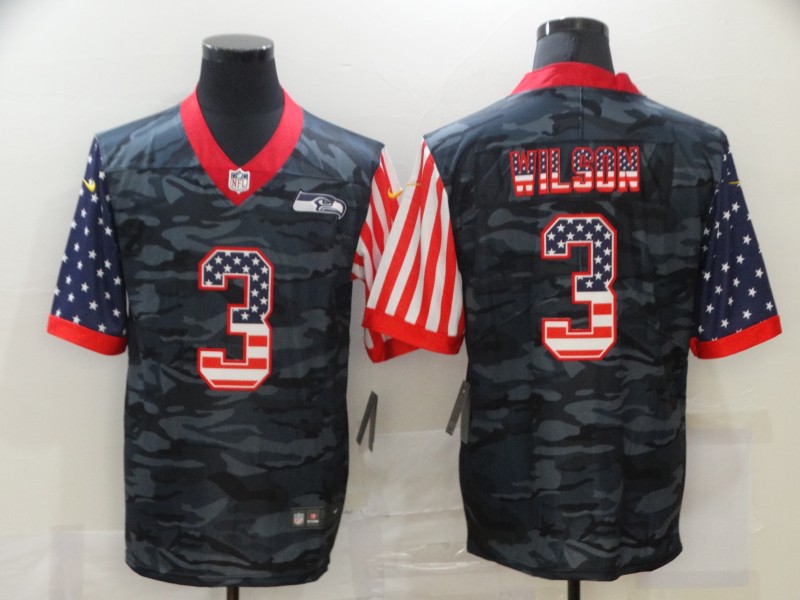Men's Seattle Seahawks #3 Russell Wilson USA Camo 2020 Salute To Service Stitched NFL Nike Limited Jersey