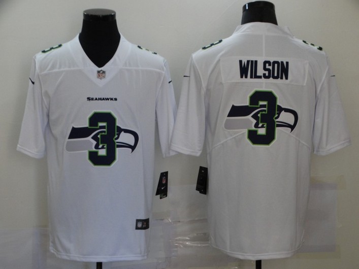 Men's Seattle Seahawks #3 Russell Wilson White 2020 Shadow Logo Vapor Untouchable Stitched NFL Nike Limited Jersey.
