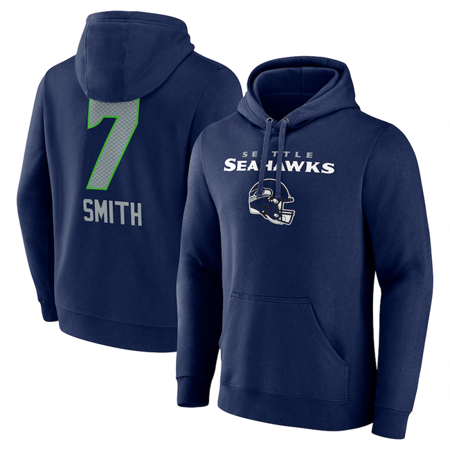 Men's Seattle Seahawks #7 Geno Smith Navy Team Wordmark Player Name & Number Pullover Hoodie