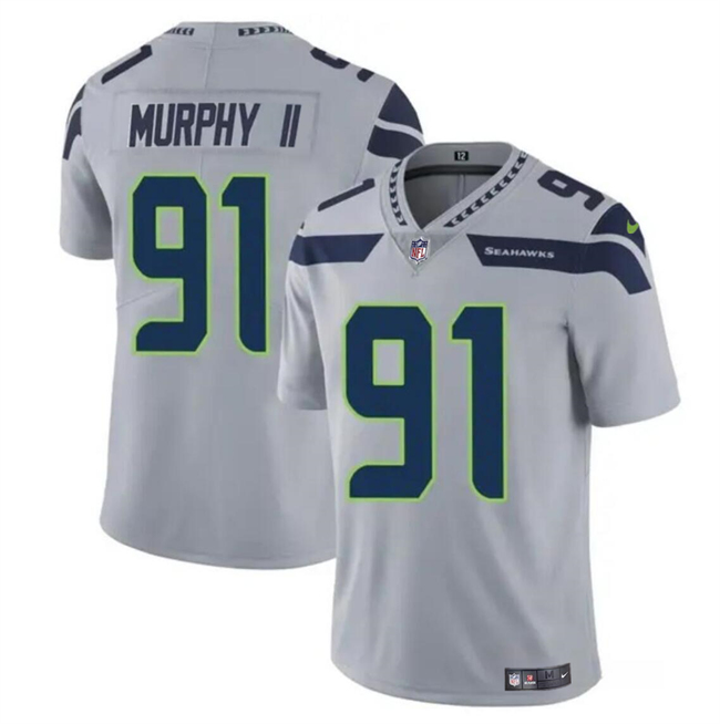 Men's Seattle Seahawks #91 Byron Murphy II Gray 2024 Draft Vapor Limited Football Stitched Jersey