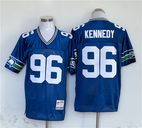 Men's Seattle Seahawks #96 Cortez Kennedy Blue Throwback Football Stitched Jersey