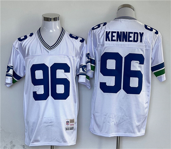 Men's Seattle Seahawks #96 Cortez Kennedy White Throwback Stitched Football Jersey