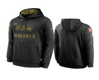 Men's Seattle Seahawks Black 2020 Salute to Service Sideline Performance Pullover Hoodie