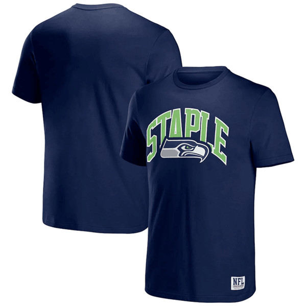 Men's Seattle Seahawks x Staple Navy Logo Lockup T-Shirt