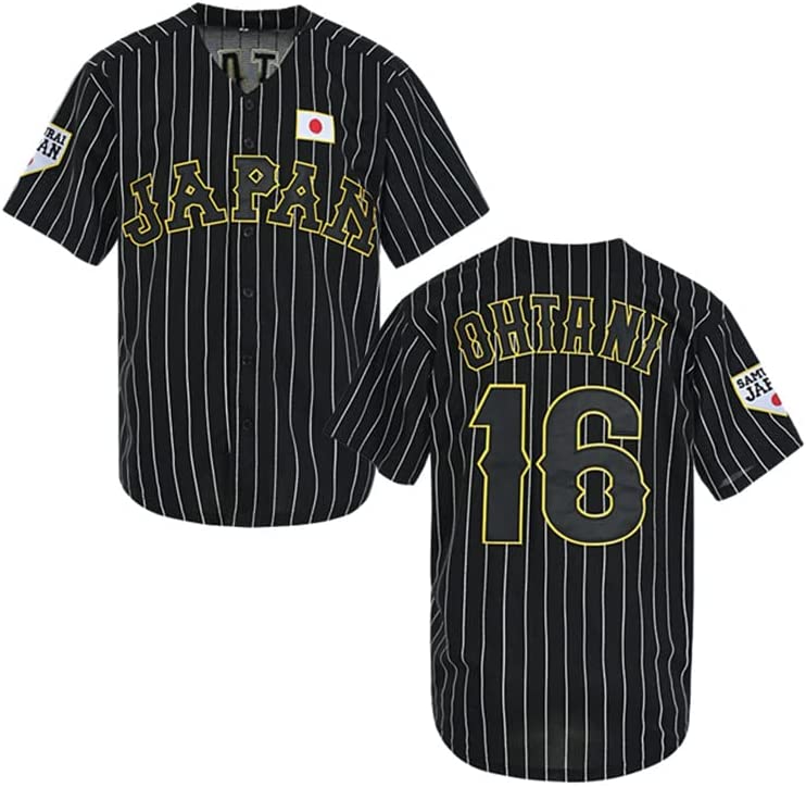 Men's Shohei Ohtani #16 Team Japan Baseball Jerseys Samurai Top Stitched Custom Black