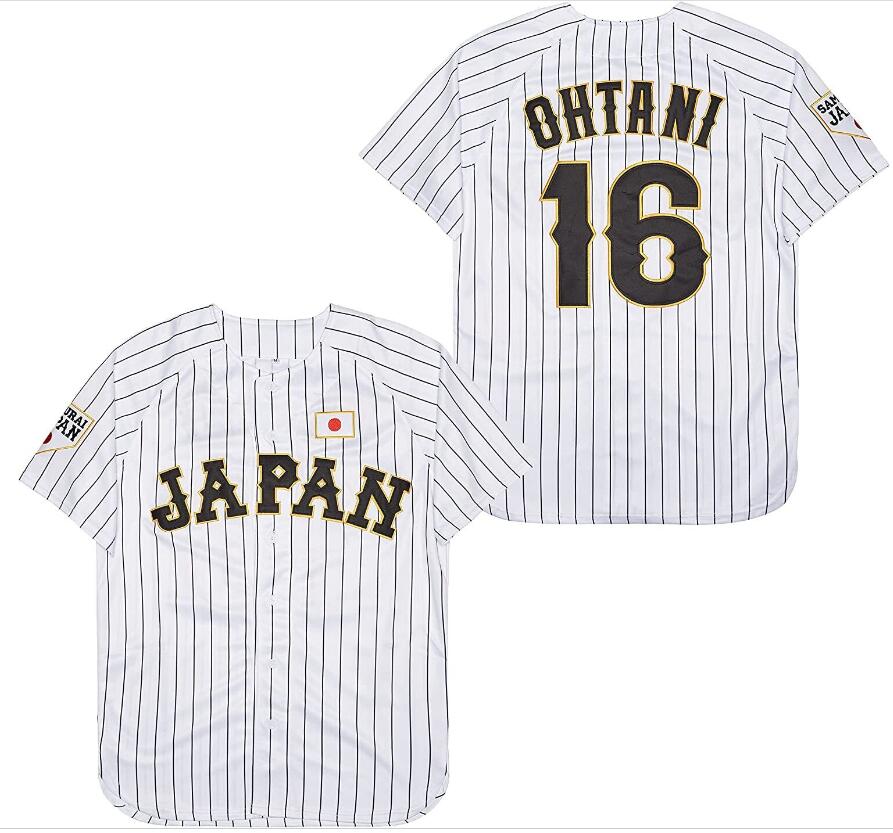 Men's Shohei Ohtani #16 Team Japan Baseball Jerseys Samurai Top Stitched Custom White