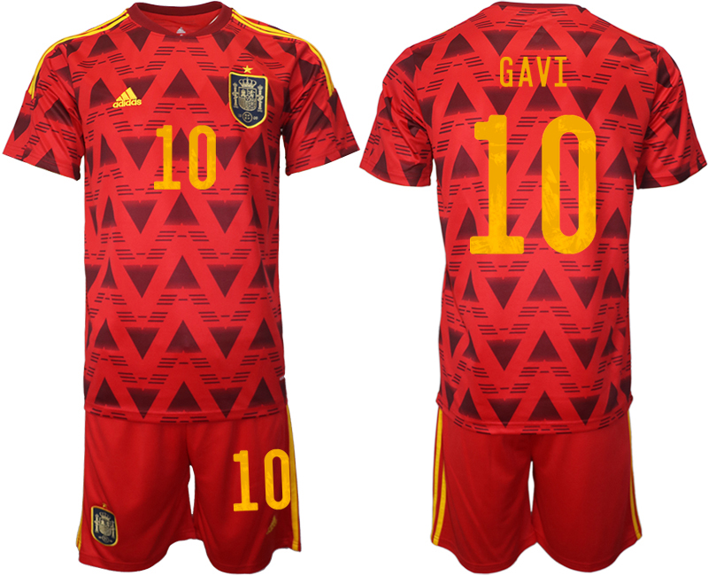 Men's Spain #10 Gavi Red Home Soccer 2022 FIFA World Cup Jerseys