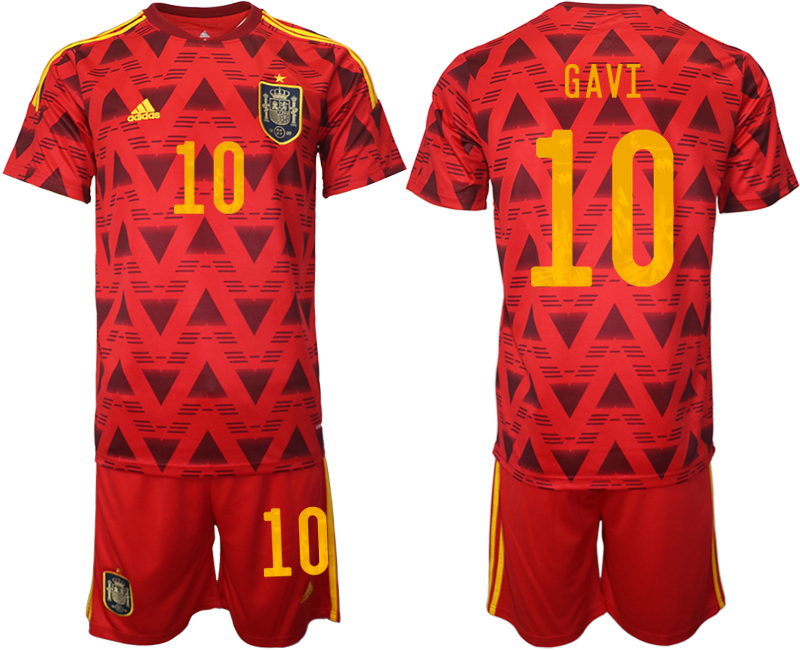 Men's Spain #10 Gavi Red Home Soccer 2022 FIFA World Cup Jerseys