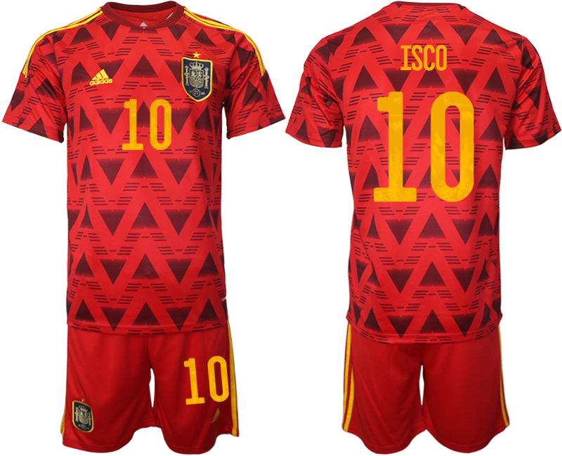 Men's Spain #10 Isco Red Home Soccer 2022 FIFA World Cup Jerseys