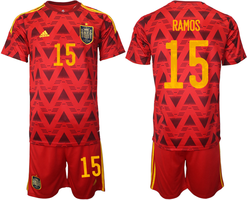 Men's Spain #15 Ramos Home Soccer 2022 FIFA World Cup Jerseys