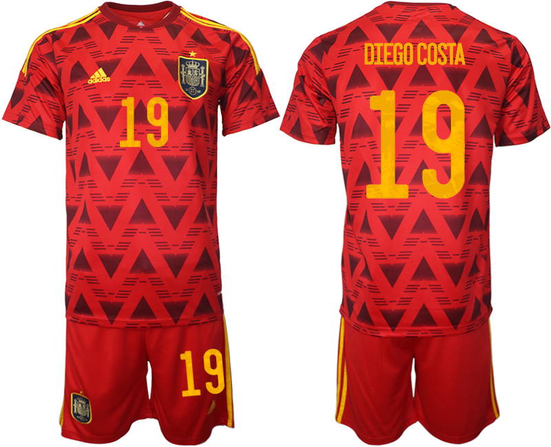 Men's Spain #19 Diego Costa Home Soccer 2022 FIFA World Cup Jerseys