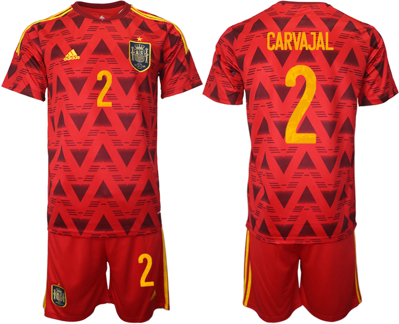 Men's Spain #2 Carvajal Red Home Soccer 2022 FIFA World Cup Jerseys