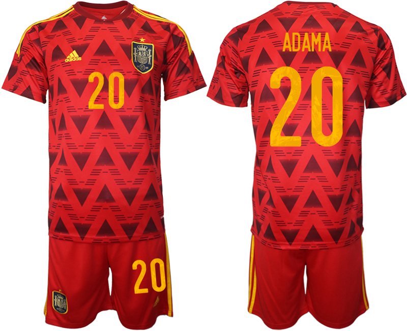 Men's Spain #20 Adama Red Home Soccer 2022 FIFA World Cup Jerseys