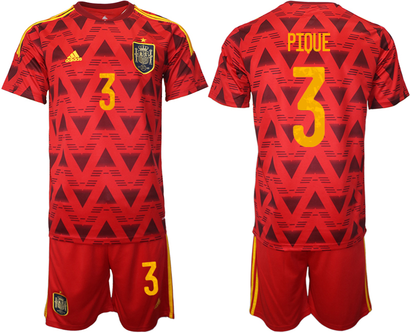 Men's Spain #3 Piqué Red Home Soccer 2022 FIFA World Cup Jerseys