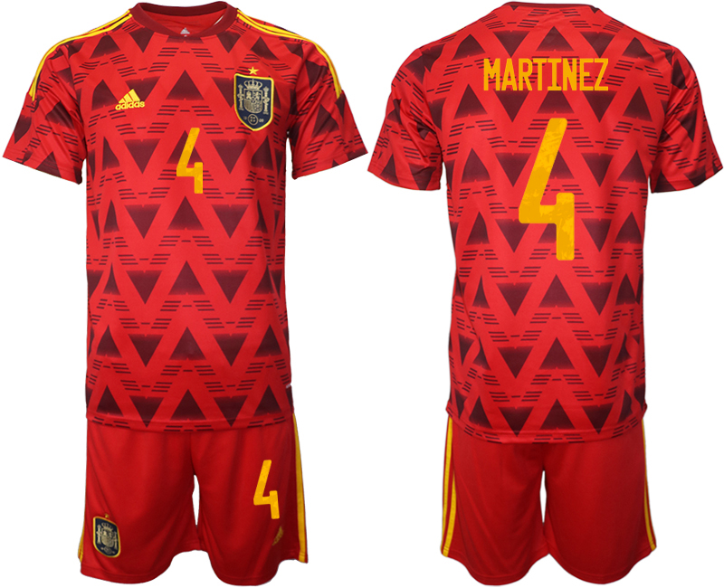 Men's Spain #4 Martínez Red Home Soccer 2022 FIFA World Cup Jerseys