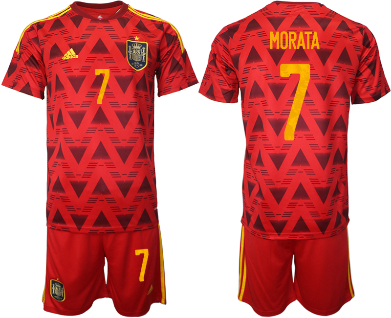 Men's Spain #7 Morata Red Home Soccer 2022 FIFA World Cup Jerseys