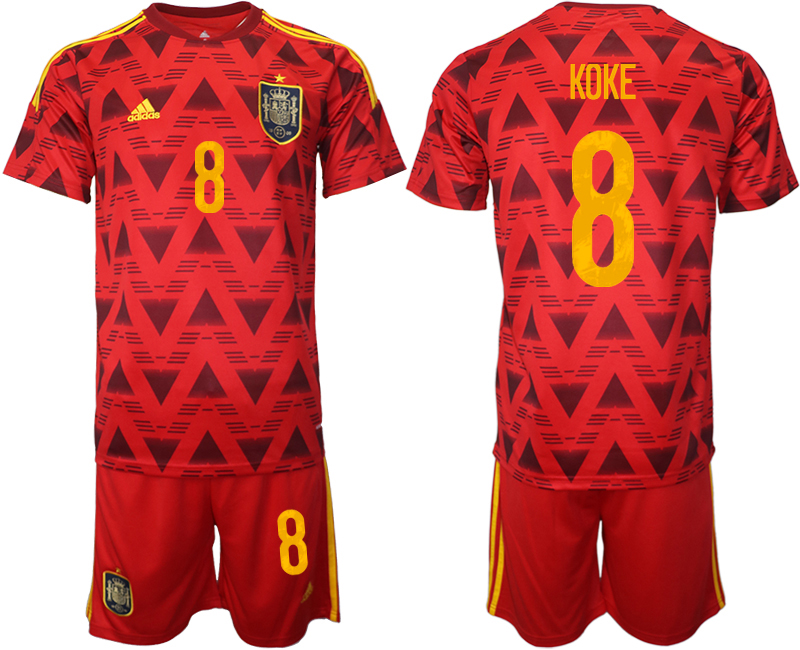 Men's Spain #8 Koke Red Home Soccer 2022 FIFA World Cup Jerseys