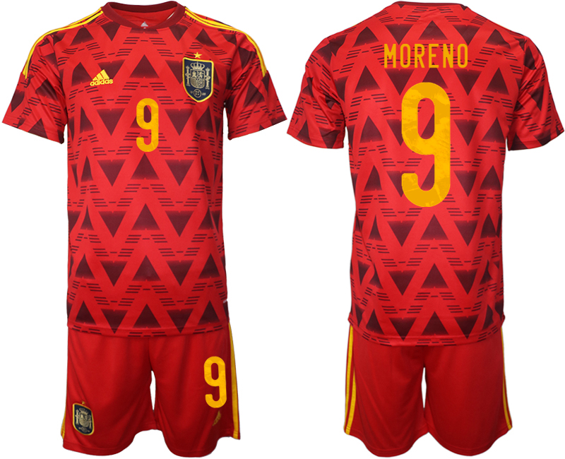 Men's Spain #9 Moreno Red Home Soccer 2022 FIFA World Cup Jerseys