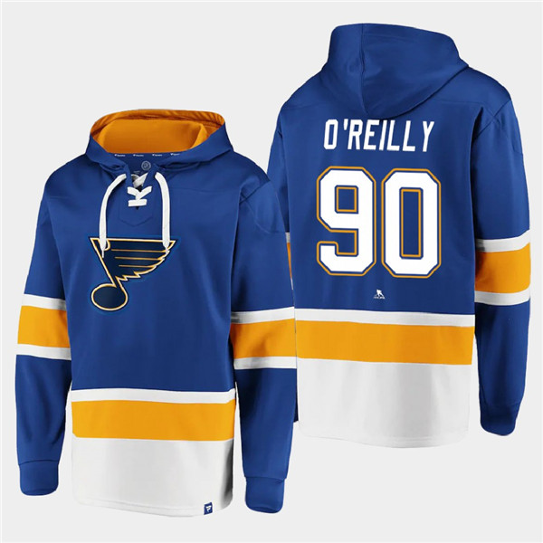 Men's St. Louis Blues #90 Ryan O'Reilly Blue Ageless Must-Have Lace-Up Pullover Hoodie