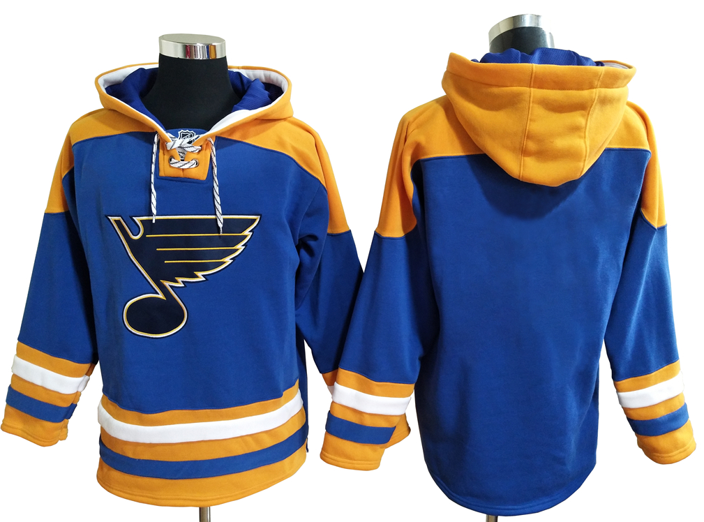 Men's St. Louis Blues Blank Blue All Stitched Hooded Sweatshirt Ageless Must-Have Lace-Up Pullover Hoodie