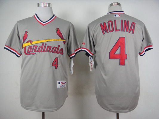 Men's St. Louis Cardinals #4 Yadier Molina 1978 Gray Pullover Jersey