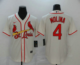 Men's St. Louis Cardinals #4 Yadier Molina Cream Stitched MLB Cool Base Nike Jersey