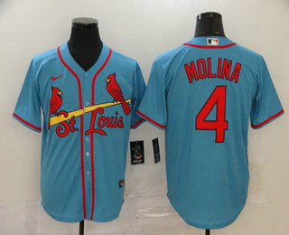 Men's St. Louis Cardinals #4 Yadier Molina Light Blue Stitched MLB Cool Base Nike Jersey
