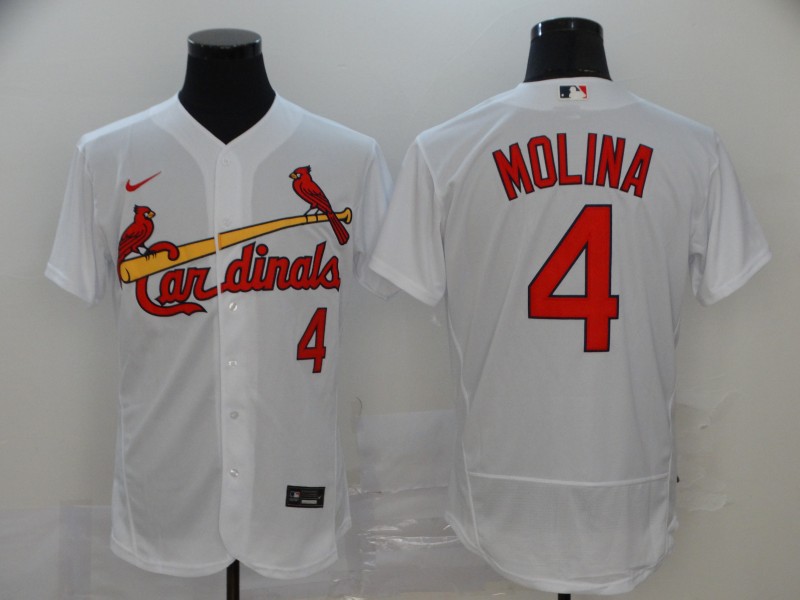 Men's St. Louis Cardinals #4 Yadier Molina White Stitched MLB Flex Base Nike Jersey