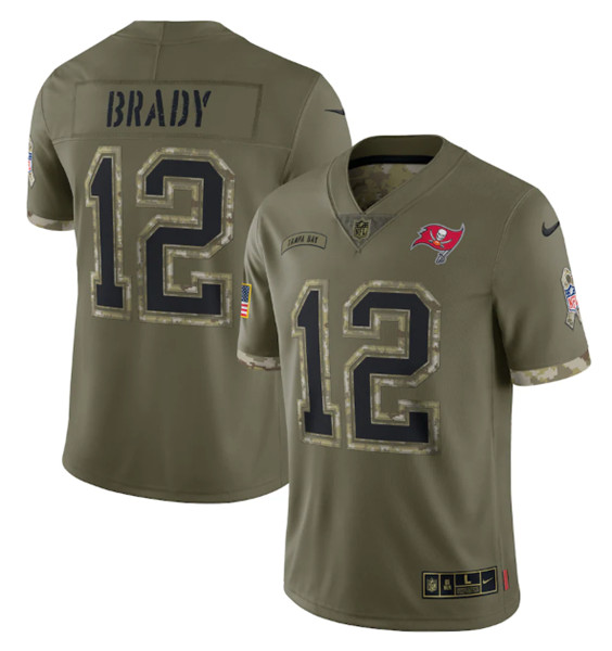 Men's Tampa Bay Buccaneers #12 Tom Brady 2022 Olive Salute To Service Limited Stitched Jersey