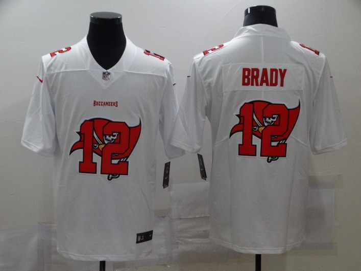 Men's Tampa Bay Buccaneers #12 Tom Brady White 2020 Shadow Logo Vapor Untouchable Stitched NFL Nike Limited Jersey.