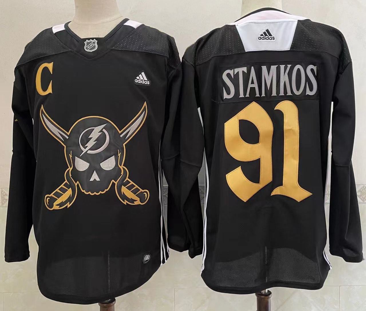 Men's Tampa Bay Lightning #91 Steven Stamkos Black Pirate Themed Warmup Authentic Jersey