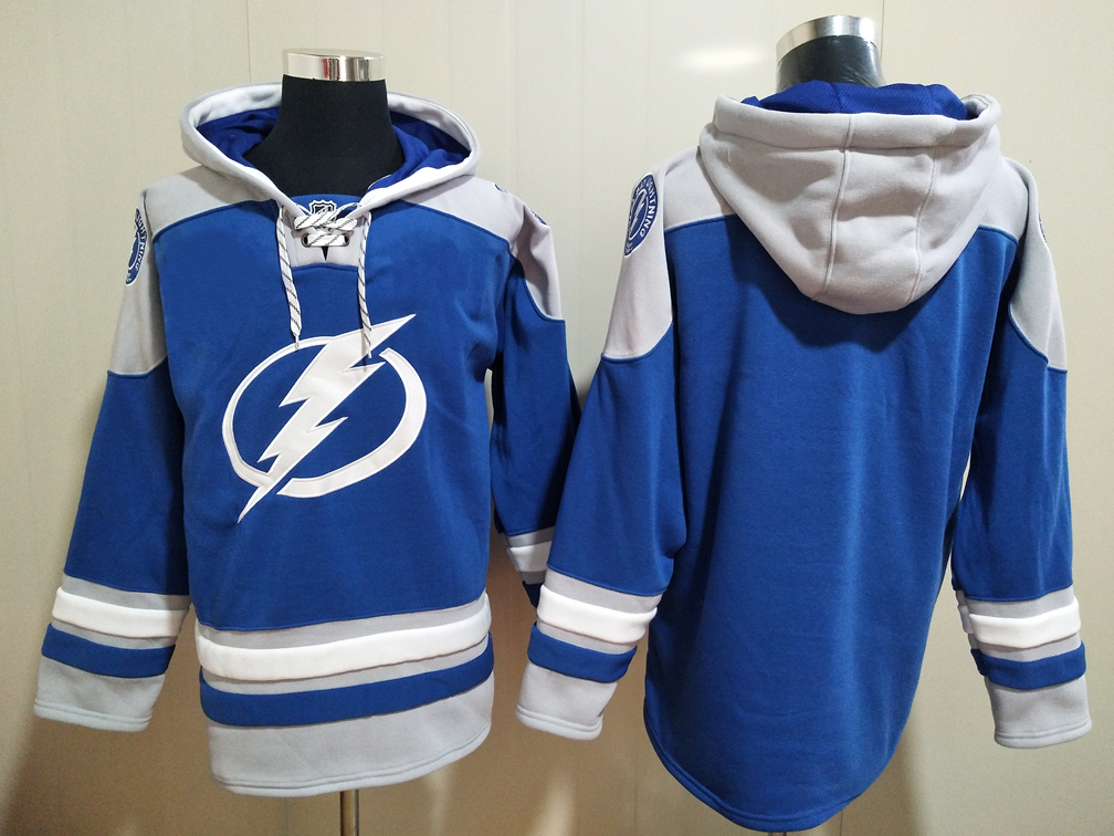 Men's Tampa Bay Lightning Blank Blue All Stitched Hooded Sweatshirt Ageless Must-Have Lace-Up Pullover Hoodie