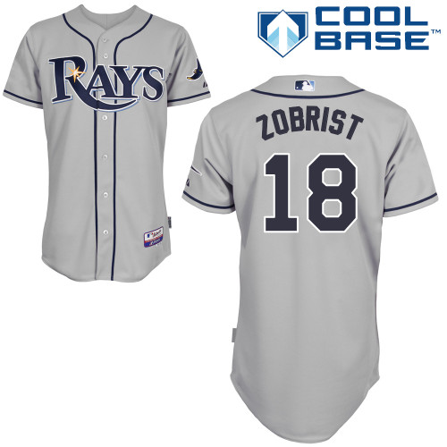Men's Tampa Bay Rays #18 Ben Zobrist Gray Road Stitched MLB Majestic Cool Base Jersey