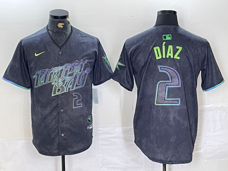 Men's Tampa Bay Rays #2 Yandy Diaz Number Charcoal 2024 City Connect Limited Stitched Jersey
