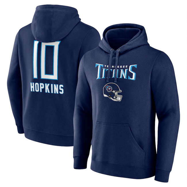 Men's Tennessee Titans #10 DeAndre Hopkins Navy Team Wordmark Name & Number Pullover Hoodie