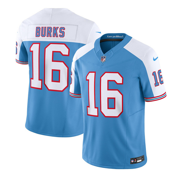 Men's Tennessee Titans #16 Treylon Burks Blue White 2023 F.U.S.E. Vapor Limited Throwback Football Stitched Jersey
