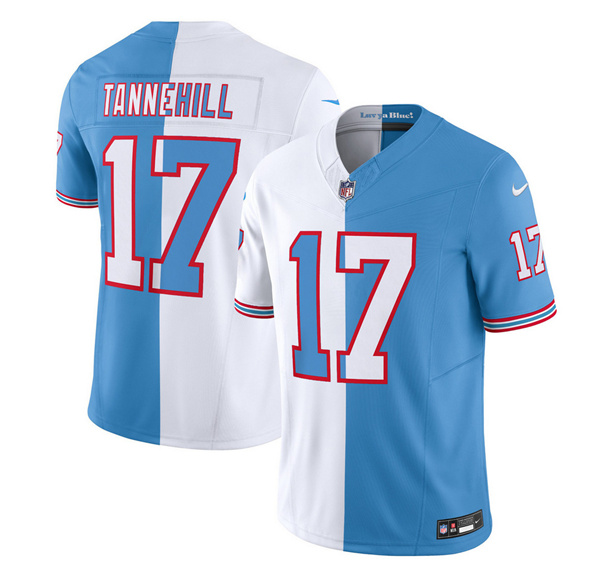 Men's Tennessee Titans #17 Ryan Tannehill White Blue 2023 F.U.S.E. Split Vapor Limited Throwback Football Stitched Jersey