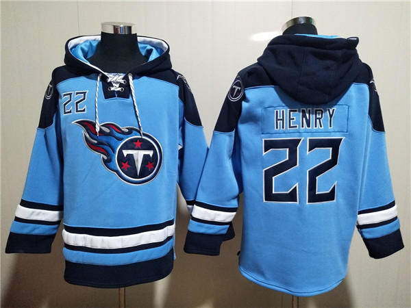 Men's Tennessee Titans #22 Derrick Henry Blue Lace-Up Pullover Hoodie