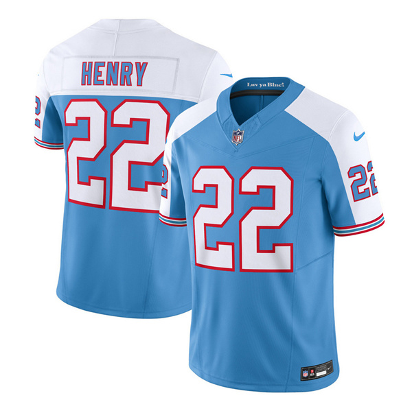 Men's Tennessee Titans #22 Derrick Henry Blue White 2023 F.U.S.E. Vapor Limited Throwback Football Stitched Jersey