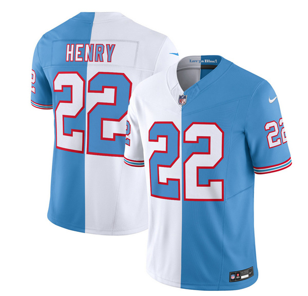 Men's Tennessee Titans #22 Derrick Henry White Blue 2023 F.U.S.E. Split Vapor Limited Throwback Football Stitched Jersey